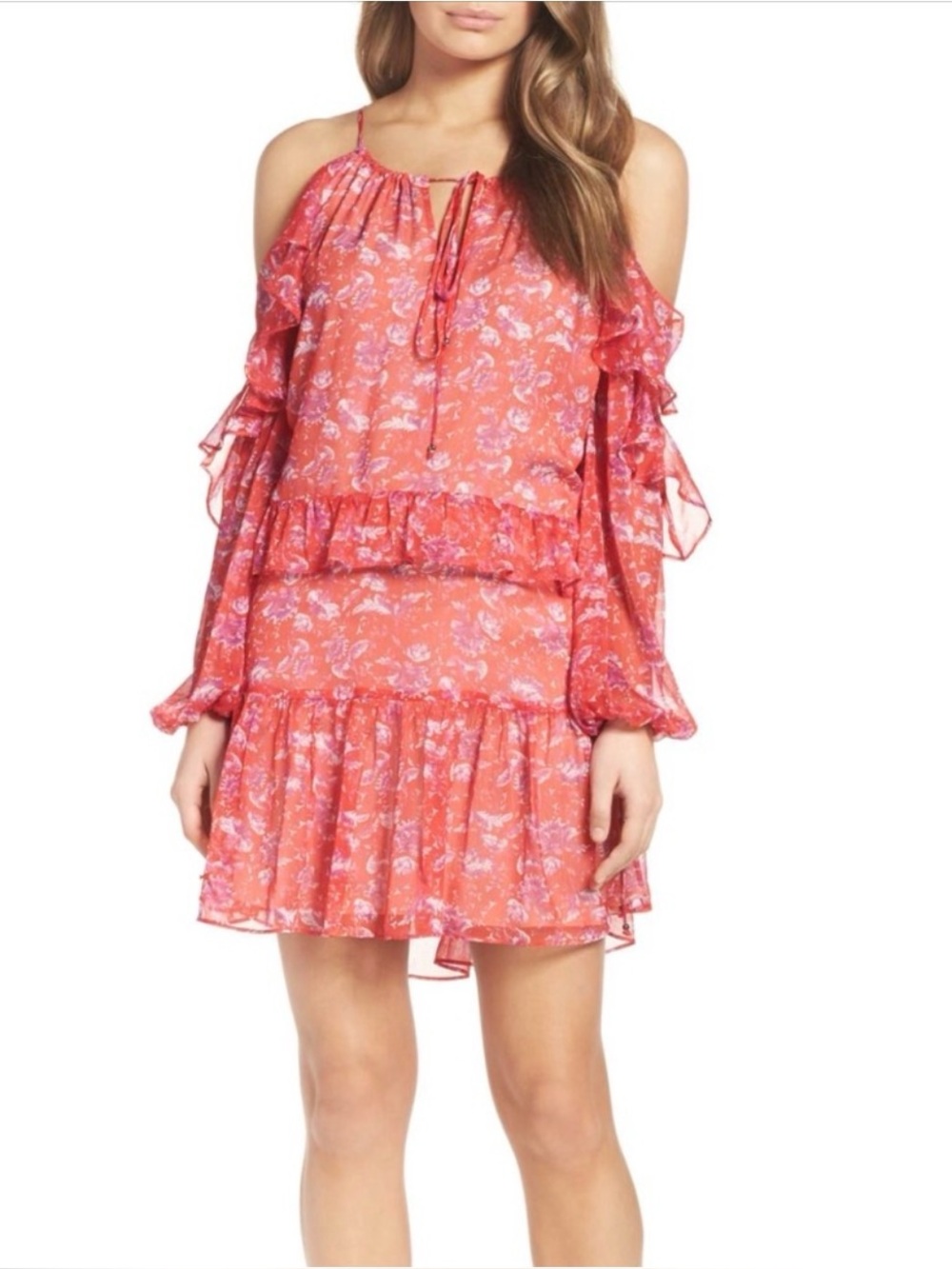 Floral Red and Purple Tie Dress